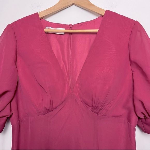 JJ House V-Neck Tea-Length Chiffon Evening Dress with Pleats Mulberry NEW US12 - Picture 6 of 16